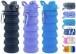 Collapsible Water Bottles 3 Pack Silicone Water Bottle with Carabiner BPA Free Expandable Water Bottle 500ml Portable Sport Water Bottle for Travel Camping. (Black+Purple+Blue) - Image 2