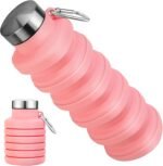 Collapsible Water Bottles, BPA Free Foldable Portable Silicone Water Bottles for Traveling Camping Hiking Sports Outdoors, Reuseable,Lightweight,Leakproof -16oz, Pink - Image 2