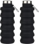 Collapsible Water Bottles,16oz Capacity Portable Reusable Silicone Water Bottle,Leak-proof,with buckle,foldable storage,Lightweight Durable for Fitness,Cycling,Sports,Camping,Hiking (Black+Black) - Image 2