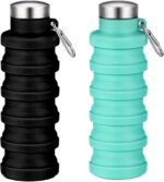 Collapsible Water Bottles,16oz Capacity Portable Reusable Silicone Water Bottle,Leak-proof,with buckle,foldable storage,Lightweight Durable for Fitness,Cycling,Sports,Camping,Hiking (Black+Green) - Image 2