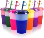Color Changing Cups Tumblers with Lids & Straws for Kids - 7 Reusable Plastic Bulk Tumblers 12oz Cold Cup Tumbler Set for Kids - Image 2