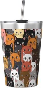 Colorful Cats 12 OZ Insulated Tumbler Mug with Lid Straw, Funny Kitten Animals Stainless Steel Coffee Cups for Home Travel Office School Gifts - Image 2