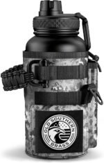 Combat Canteen - 32oz Insulated Water Bottle with Paracord Handle, Stainless Steel Water Jug with Rugged Pockets for Keys, Wallet & Phone - Black Digital - Image 2