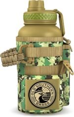 Combat Canteen - 32oz Insulated Water Bottle with Paracord Handle, Stainless Steel Water Jug with Rugged Pockets for Keys, Wallet & Phone - Green Digital Camo - Image 2