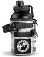 Combat Canteen - 32oz Insulated Water Bottle with Paracord Handle, Stainless Steel Water Jug with Rugged Pockets for Keys, Wallet & Phone - White Digital - Old Southern Brass - Image 2