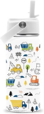 Construction Water Bottle, Birthday Christmas Gifts for Kids Boys, 16 oz Water Bottle with Straw Lid, Stainless Steel Insulated Tumbler, Truck Lovers Gifts - Image 2