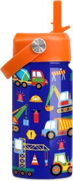 Construction Water Bottle - Kids Water Bottle with Straw Lid - 12 Oz Insulated Stainless Steel Water Bottles for Kid Boys - Travel Cup for School Sports - Image 2