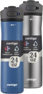 Contigo Ashland Chill 2.0, 2-Pack, 24oz, Stainless Steel with Straw and Handle, Dual Insulated for Cold and Hot Drinks, Blue Corn and Stainless Steel - Image 2