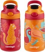 Contigo Aubrey Kids Water Bottle with Silicone Straw and Spill-Proof Lid, 14 oz, 2 Pack, Cheetahs & Toucans - Image 2