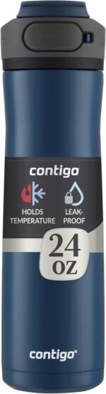 Contigo Cortland Chill 2.0 Blueberry Stainless Steel Water Bottle Vacuum-Insulated Spill-Proof Lid 24oz Ideal for Hot or Cold Drinks Interchangeable Lid Perfect for Kids & Adults - Image 2