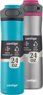 Contigo Cortland Chill 2.0 Vacuum-Insulated Stainless Steel Water Bottle Spill-Proof Lid Preserves Temperature for Hours 24oz 2-Pack Juniper & Dragonfruit Ideal for Travel and Daily Use - Image 2