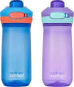 Contigo Jessie Kids Water Bottle Leak-Proof Lid 14oz Dishwasher-Safe Fits Most Cup Holders 2-Pack Blue Poppy/Coral & Amethyst/Jade - Image 2