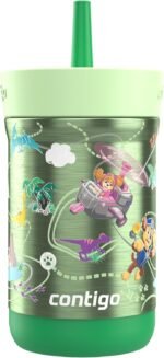 Contigo Kids Leighton Spill-Proof Stainless Steel Paw Patrol Tumbler with Straw, 12oz, Dino Treks, Green - Image 2