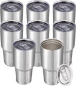 Cool Yoleb 30 oz Tumbler with Lid Stainless Steel Tumblers Bulk Vacuum Insulated Cup Reusable Powder Coated Travel Mug Double Wall Leak Proof Cups Keep Cold Drinks for 12 Hours Stainless, Set of 8 - Image 2