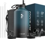 Coolflask 128 oz Gallon Water Bottle Insulated with Straw&3 Lids, Water Jug Large Stainless Steel Metal Vacuum Wide Mouth for Sports, Gym or Office, Non-BPA Keep Cold 48H Hot 24H, Samurai Cyan - Image 2