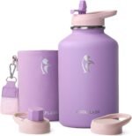 Coolflask Half Gallon Water Bottle Insulated with PU Leather Sleeve, 64 oz Water Bottle Color Contrast with Straw Lids, Stainless Steel Metal Large Water Jug, Keep Cold 48h Hot 24h,Lilac Purple - Image 2