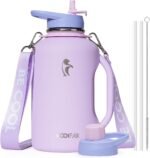 Coolflask Half Gallon Water Bottle with Straw, 64 oz Insulated Stainless Steel Water Jug With Handle Metal Double-Walled Vacuum Large Flask With Strap Leakproof, Keep Cold 48 Hrs Hot 24hrs, Lavender - Image 2