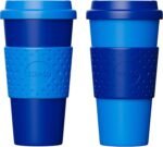 Copco Acadia 16oz Travel Mug with Lid, Set of 2 Double Wall Insulated Tumbler, Non-Slip Sleeve and BPA-Free - Microwave & Dishwasher Safe, Reusable Plastic To Go Travel Coffee Mug (Navy/Blue) - Image 2