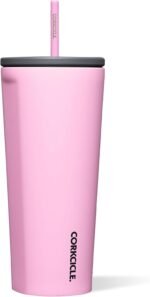 Corkcicle Cold Cup Insulated Tumbler with Straw - Keeps Drinks Cold for 12 Hours - Triple-Insulated Stainless Steel - Leak-Resistant Lid - Summer Drinkware Gift - 24 oz - Sun-Soaked Pink - Image 2