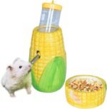 Corn Ceramic Hamster Water Bottle Stand with Food Bowl, Syrian, Gerbil, mice Water Bottles with Holder Water Feeder for Small Animals, Hamster Cage Accessories - Image 2
