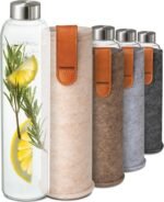 Cosumy Glass Water Bottle 25oz with Felt Sleeve - Borosilicate Glass - Leakproof Lid - BPA Free - Ideal for Work, Travel & Gym (Beige) - Image 2