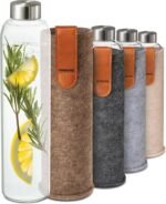 Cosumy Glass Water Bottle 25oz with Felt Sleeve - Borosilicate Glass - Leakproof Lid - BPA Free - Ideal for Work, Travel & Gym (Sand Brown) - Image 2