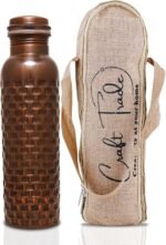 Craft Trade 100% Pure Copper Water Bottle 34 Oz – 1Liter Yoga Bottle, Ayurveda Inspired Antique Travel Vessel for Wellness, Handcrafted in Brick Pattern with Jute Carry Case, Leak-Proof, BPA-Free - Image 2