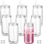 Cuguords 8 Pack 16oz Snow Globe Tumblers with Lids, Straws & Plugs, Double Wall Acrylic Plastic Snowglobe Cups, Pre-Drilled Hole DIY Glitter Tumbler Supplies, Bulk Clear Globe Cups for Party Favors - Image 2