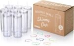 Cupture Skinny Acrylic Tumbler Cups with Straws - 18 oz, 8 Pack (Clear) - Image 2