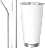 Custom Tumbler 20OZ Stainless Steel, Personalized Stainless Steel Drinking Tumblers with Lid Straw Three-piece set, Customized Travel Cup Mug with Food grade Stainless Steel, PureWhite - Image 2
