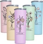 Custom Tumblers with Birth Flower and Name, 20 Oz Skinny Tumblers for Birthday Gift, Personalized Travel Mug For Women - Image 2