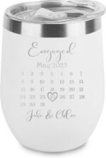 Custom Wedding Engaged Calendar Save the Date Keepsake Engraved Insulated Stainless Steel Wine Tumbler with Lid 12 oz. Personalized Engagement Announcement Gift for Bride Groom (White) - Image 2
