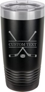 CustomGiftsNow Personalized Engraved Hockey Sticks Stainless Steel Double-Wall Insulated Tumbler 20-Ounce Travel Coffee Mug (Black) - Image 2