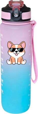Cute Corgi Water Bottle 32 Oz – Leakproof BPA Free Sport Water Bottle with Straw & Carry Strap, Motivational Time Marker for Gym, Fitness, Outdoor, Travel, Office, Biking, Dog Lover - Image 2