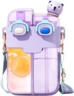 Cute Water Bottle for Girls, 26oz Kawaii Water Bottle with Compartment, Kids Bottles with Straw and Strap, BPA-Free, Leak-Proof Plastic Drinking Cup, Gift for Kids & Girls (Purple) - Image 2