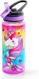 Cute Water Bottle with Straw for School Kids Girls, BPA FREE Tritan & Leak Proof & Easy Clean & Carry Handle, 23oz/ 680ml - Unicorn - Image 2