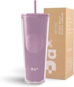 DA Plastic Tumbler With Lid And Straw, Double Wall Design, Leak Resistant Reusable BPA Free Travel Cup For Iced Coffee And Smoothies, 24oz (Purple) - Image 2