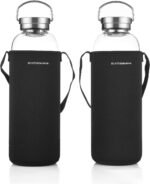 DE.KITCHEN&HIFUN Glasss Water Bottle 64oz, Large Borosilicate Glass 2L for Juice, Glass Water Bottle with Steel Cap Filter - Image 2