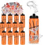 DI QIU REN 12 PCS Basketball Water Bottle Bulk with 300 PCS Stickers, 20 OZ Plastic Reusable Basketball Water Bottles for Boys, Squeeze Water Bottles Sports for Team - Image 2