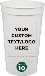 DISCOUNT PROMOS Custom Plastic Stadium Cups 22 oz. Set of 10, Personalized Bulk Pack - Perfect for Birthdays, Picnic, Beach, Parties - Translucent White - Image 2