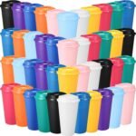 DKALIO 45 Pack 16 oz Reusable Coffee Cups with Lids, Portable Plastic Travel Hot&Cold Coffee Cups, Bulk Plastic Tumblers Drinks Mugs for Home, Restaurant, Coffer Shop, Bar & Travelling(Multicolor) - Image 2