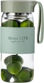 DNIENKGE Glass Tea Bottle 16 oz Drinking Bottle with Non-Slip Holster, and Stainless Tea Infuser,Leak Proof Lid,Portable Glass Water Bottle for School, Office, Car & Home,as a gift, etc (Green) - Image 2