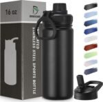 DOMICARE 16 oz Kids Water Bottle for School Stainless Steel Double Wall Vacuum Insulated Water Bottle with Straw lids & Spout Lid, Leakproof BPA Free （Black,1) - Image 2