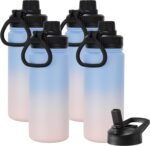 DOMICARE 16 oz Water Bottle for School Stainless Steel Double Wall Vacuum Insulated Water Bottle with Straw lids & Spout Lid, Leakproof BPA Free (Blue/Pink,4) - Image 2