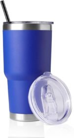 DOMICARE 30 oz Tumbler with Lid and Straw, Stainless Steel Tumblers Bulk, Insulated Vacuum Double Wall Travel Coffee Mug, Durable Powder Coated Tumbler Cup (Dark Blue, 1) - Image 2