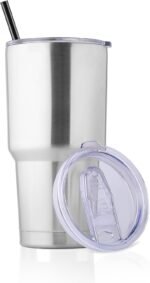 DOMICARE 30 oz Tumbler with Lid and Straw, Stainless Steel Tumblers Bulk, Insulated Vacuum Double Wall Travel Coffee Mug, Durable Powder Coated Tumbler Cup (Stainless Steel, 1) - Image 2