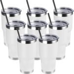 DOMICARE 30oz Tumbler Bulk with Lid and Straw, Double Wall Travel Coffee Mug, Insulated Vacuum Stainless Steel Tumblers, Powder Coated Tumbler Cup (White, 8) - Image 2