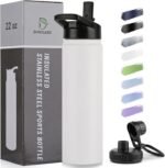 DOMICARE Insulated Water Bottle, 22 oz Vacuum Insulated Stainless Steel Reusable Sports Bottle with Straw Lid & Spout Lid for Travel, Camping, Bike, Leakproof, White, 1 Pack - Image 2