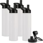 DOMICARE Insulated Water Bottle, 22 oz Vacuum Insulated Stainless Steel Reusable Sports Bottle with Straw Lid & Spout Lid for Travel, Camping, Bike, Leakproof, White, 4 Pack - Image 2