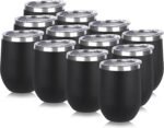 DOMICARE Stainless Steel Wine Tumbler Bulk with Lid, Personalized Insulated Tumblers Set, 12oz Travel Coffee Cups Pack of 12, Black - Image 2